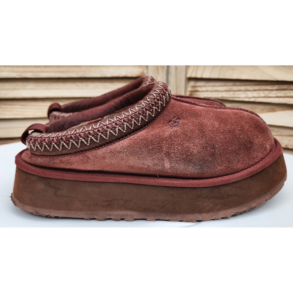 UGG Sz 7 Maroon Red Suede Tazz Platform Slipper Comfort Shoes Fall Winter Scandi